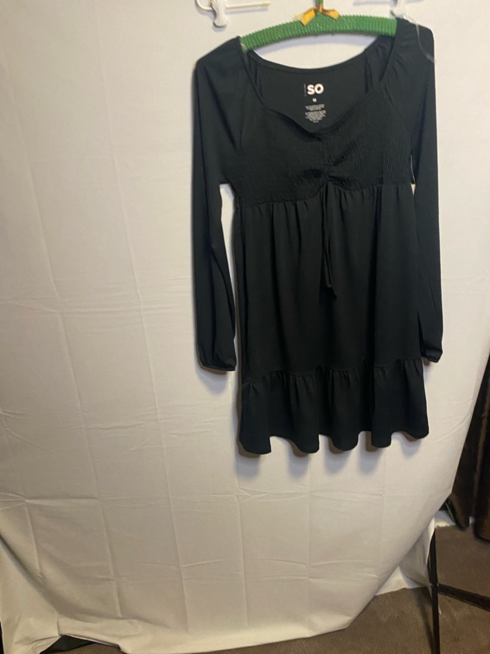 SO Black Long Sleeve Tie-Front Ruffle Dress